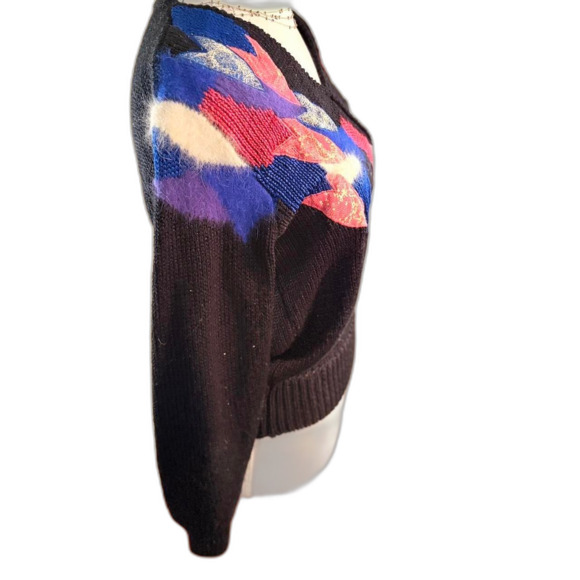 Lauren Cole vtg black blue pink abstract patchwork sweater with mohair Size M - Picture 5 of 7
